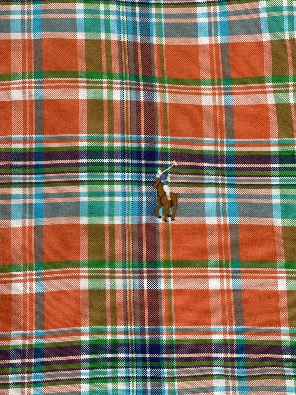 Polo Ralph Lauren Classic Fit Orange Multi Plaid Cotton Short Sleeve Shirt M